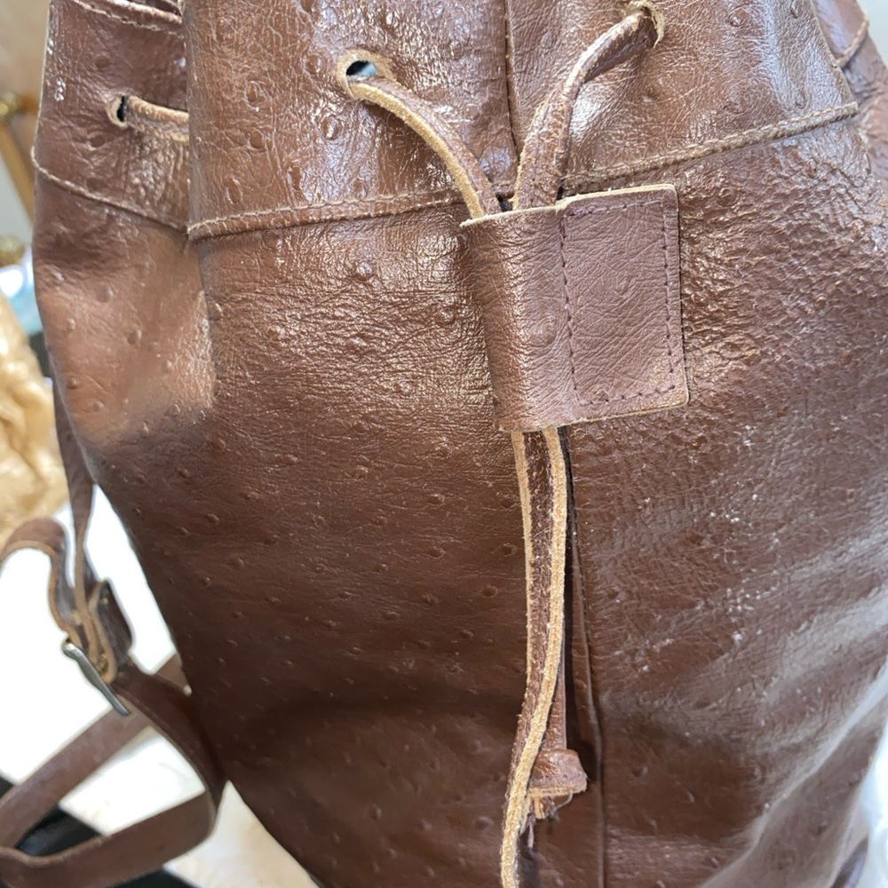 Brown Leather Backpack With Drawstring Closure An… - image 7